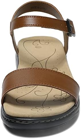 Women's Classic Flat Sandals Leather Open Toes Memory Foam One Band Ankle Strap Adjustable Slip On Shoes - Image 5