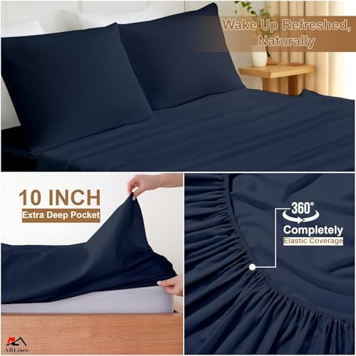 ARlinen RV Bunk Sheet Set, 34x75, 4 Piece Egyptian Cotton, Navy Blue - Image 6