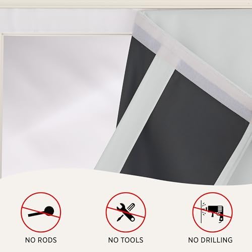 RYB HOME 2 Panels 100% Blackout French Door Curtains Set of 2 - W30 x L69, Greyish White - No Drill Door Window Curtains Thermal Insulated Privacy Assured Shades for Front Entrance - Image 5