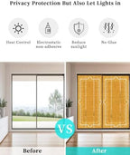 Window Privacy Film Frosted, Ginger Yellow Botanical Non-Adhesive Static Cling Window Tint, Vintage Florals Geometric Minimalist Insulated Windows Frosted Films for Living Room, 35.4 x 78.7 Inches - Image 6