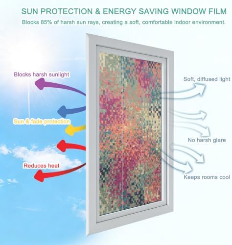 Window Privacy Film Static Cling, Colorful Geometric Decorative Stained Glass Window Film for French Doors/Wide Windows/Statement Glass Panels, Modern Boho Blocks Abstract Art 35.4 x 78.7 Inches - Image 7