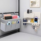Domensi 2 Pcs Hanging Bedside Storage Caddy Bags with Pockets, Floating Bedside Shelf Wall Mount Organizer, College Dorm Essentials for Headboards Bunk Beds Book Phone Holder by Domensi