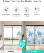Window Privacy Film Frosted, Coastal Octopus Non-Adhesive Static Cling Window Tint, Blue Ocean Coral Summer Beach Seaweed Insulated Windows Frosted Films for Living Room, 35.4 x 78.7 Inches - Image 6