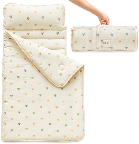 Toddler Nap Mat with Pillow & Minky Dot Blanket, Extra Large Roll Up Sleeping Mat for Daycare, Preschool & Kindergarten,Slumber Bags for Girls by CHOOSEYOURSTYLE