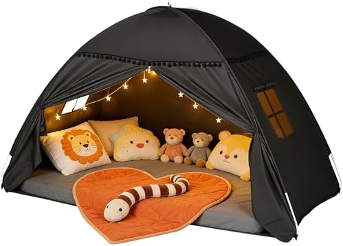 Bed Tent Twin Size for Girls & Boys - Indoor Privacy Toddler Sleeping Teepee with Blackout Design, Breathable Portable Bed Tent for Drafty Rooms, Cottage Floor Camping (Twin Black) by Unknown