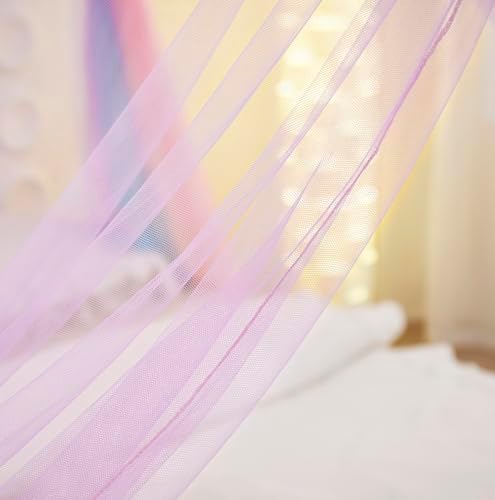 Mengersi Rainbow Bed Canopy with Lights, Square Bed Curtains - Full to King Size, Blue - Image 7