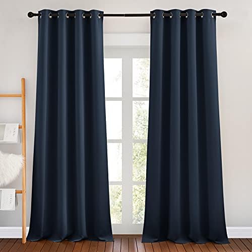 NICETOWN Blackout Curtain Panels 90 - Window Treatment Energy Saving Thermal Insulated Solid Grommet Blackout Drapes for Living Room (Navy, 1 Pair, 46 by 90-Inch) by NICETOWN