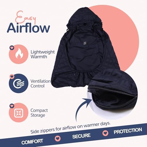 Baby Carrier Cover with Detachable Hood - Windproof & Water-Resistant Winter Car Seat Cover Baby Girl & Boy, Universal Travel Carrier & Stroller Blankets for Babies - Lightweight Fabric - Image 3
