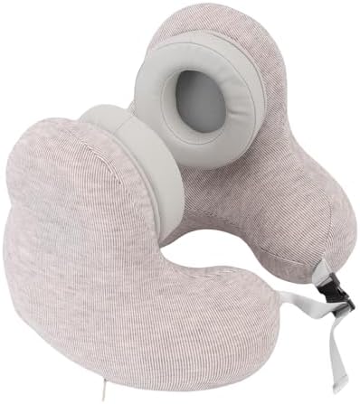 Travel Neck Pillow with Noise Reduction Ear Muffs, U Shape Airplane Pillow with Noise Cancelling Earmuffs, Neck Support Plane Pillow for Office High Speed Train Sleeping - Image 7