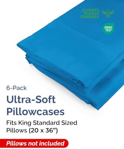King Standard Pillow Cases - 6 Pack Pillowcases, 20" x 36" - Royal Blue - Image 2