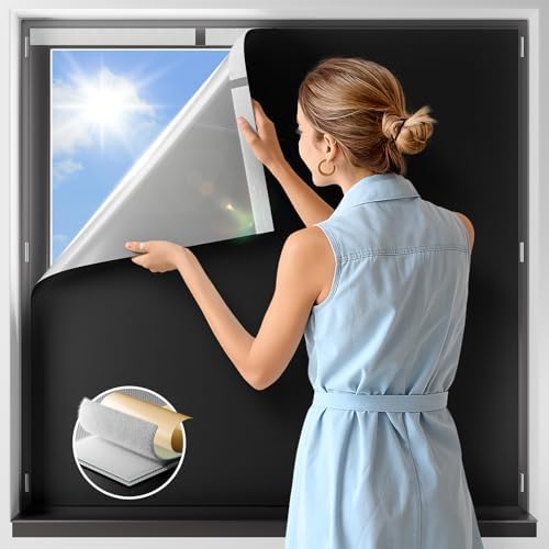 NIGHTON 100% Blackout Window Cover 65" W x 48" L,No Drill Black Out Blinds by NIGHTON