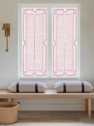Window Privacy Film Frosted, Blush Pink Botanical Reusable Static Cling Window Tints, Vintage Florals Geometric Minimalist Heat Control Windows Films for Offices, Balcony, 29.5 x 118 Inches - Image 5