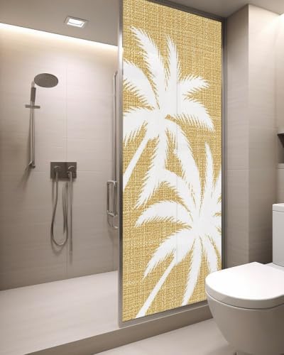 Window Privacy Film Frosted, Yellow Tropical Tree Static Cling Door Window Covering, Summer Coastal Palm Trees UV Blocking Windows Film for Office, Hotel, Bedroom, 29.5 x 78.7 Inches - Image 3