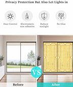 Window Privacy Film Frosted, Lemon Yellow Botanical Static Cling Door Window Covering, Vintage Florals Geometric Minimalist UV Blocking Windows Film for Office, Hotel, Bedroom, 29.5 x 78.7 Inches - Image 6