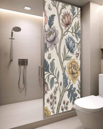 Window Privacy Film Frosted, Vintage Garden Flower Static Cling Door Window Covering, Rustic Floral Leaf Pastoral Plants UV Blocking Windows Film for Office, Hotel, Bedroom, 29.5 x 78.7 Inches - Image 3