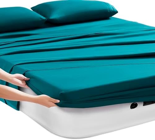 Camping Sheets Queen Size - Outdoor Air Mattress Sheet Set – Built-in Corner Straps for Air Mattress & Camping Use – Designed for Inflatable Beds & Tailgate Sleepovers, Teal - Image 2