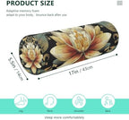 Boho Water Lily Flower Black Neck Roll Pillow Bolster Round Health Memory Foam Long Cervical Cylinder Pillows with Removable Washable Cover for Body Bed Legs Back Yoga - Image 2