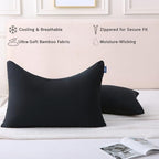 Cooling Pillow Covers for Curved Pillows – Queen 2-Pack 28x20 Midnight Black Moon-Shaped Zippered Pillowcases, 100% Rayon Derived from Bamboo, Ultra-Soft, Silky, Breathable, & Wrinkle‑Resistant - Image 4