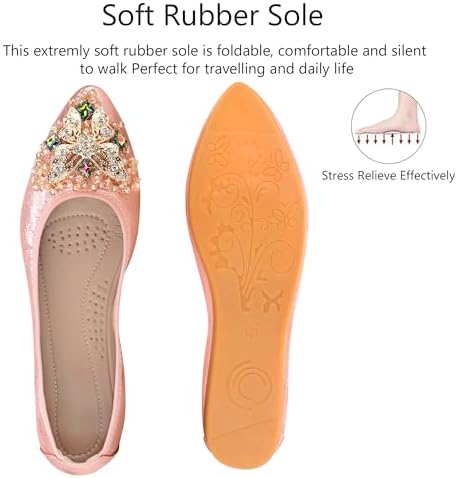 KUNWFNIX Women Ballet Flats Rhinestone Wedding Ballerina Shoes Foldable Sparkly Comfort Slip on Flat Shoes - Image 4