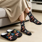 Jeiento Winter Fuzzy Slipper and Crew Socks for Women,Adult Slip-on Close Toe House Slipper,Flat Comfort home Slides - Image 3