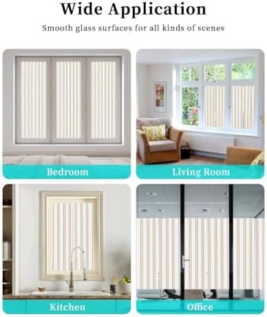 Window Privacy Film Frosted, Brown Striped Vintage Non-Adhesive Static Cling Window Tint, Farmhouse Lines Modern Minimalist Insulated Windows Frosted Films for Living Room, 35.4 x 78.7 Inches - Image 7