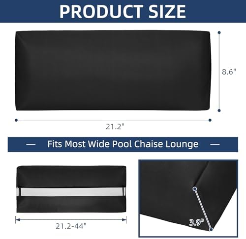 Headrest Pillow for Pool Chaise Lounge, Pool Lounge Pillows Outdoor with Elastic Band for Recliner and Pool Patio Chairs, Head Neck Support Pillow (22x8.6x3.9,Black) - Image 3