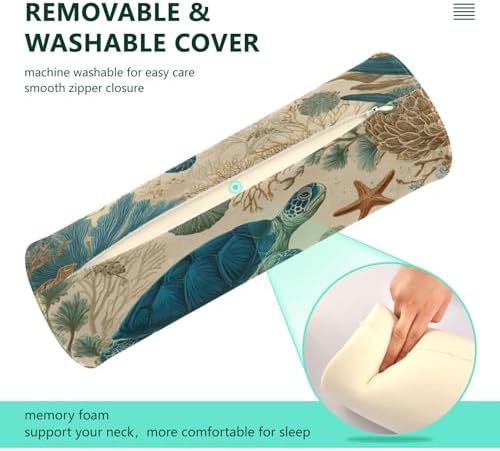 Sea Turtle Corals Starfish Neck Roll Pillow Bolster Round Health Memory Foam Long Cervical Cylinder Pillows with Removable Washable Cover for Body Bed Legs Back Yoga - Image 4