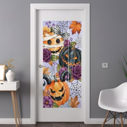 Window Privacy Film Frosted, Pumpkins Halloween Non-Adhesive Static Cling Window Tint, Black Horror Purple Floral Vintage Insulated Windows Frosted Films for Living Room, 35.4 x 78.7 Inches - Image 3