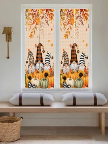 Window Privacy Film Frosted, Thanksgiving Fall Reusable Static Cling Window Tints, Gnomes Pumpkin Flower Maple Leaf Plaid Heat Control Windows Films for Offices, Balcony, 29.5 x 118 Inches - Image 5