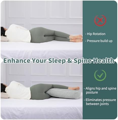 HOMBYS Shredded Memory Foam Knee Pillow for Side Sleepers, 5.5" Height Pillow Between Legs Spine & Relieves Pressure Hip & Leg Elevation, Supportive Pillow for Pregnancy, Sciatica,Light Grey - Image 3