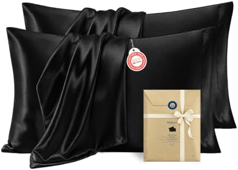 Bedsure Satin Pillowcases King Set of 4, Similar to Silk Pillowcases, Black by BEDSURE