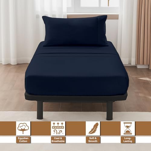 ARlinen 4 PCs Cot Sheets Sets 33" X 75", Egyptian Cotton Fitted Mattress Fits Upto 4"-8" Deep Perfect for Narrow Twin/RV Bunk/Guest Bed Replacement/Camping, Navy Blue - Image 2