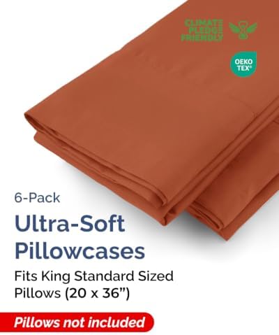 King Standard Pillow Cases - 6 Pack Pillowcases, 20" x 36" - Terracotta - Image 2