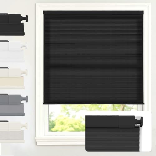 AOSKY No Drill Cordless Light Filtering Cellular Shade 35.5"W x 48"H Black by AOSKY