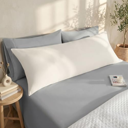Bioweaves 100% Organic Cotton Body Pillow Cover for Body Pillowcases 300 Thread Count Soft Sateen Weave GOTS Certified with Zipped Closure - 21" x 54", Cream, Pack of 2 - Image 2