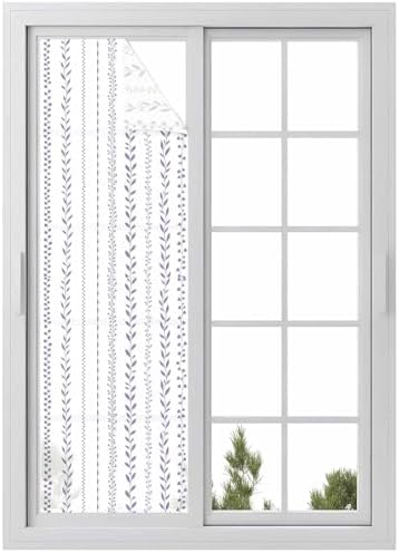 Window Privacy Film Frosted, Modern Minimalist Reusable Static Cling Window Tints, Rustic Leaves Stripes Pattern Purple Heat Control Windows Films for Offices, Balcony, 29.5 x 118 Inches by Unknown