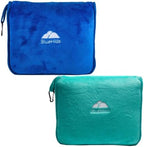 BlueHills Premium Soft Travel Blanket Pillow Value Pack Set of 2 Airplane Flight Blanket Throw in Carry Case, Luggage Belt & Backpack Clip Travel Must Haves for Frequent Flyers, Royal Blue, Teal Green by BlueHills