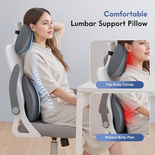 FLORICH Lumbar Support Pillow and Neck Pillow for Office Chair Car, Ergonomic Memory Foam Back Support for Office Gaming Chair Driving Seat Wheelchair, Relieves Neck, Back & Sciatica Pain – Grey - Image 4