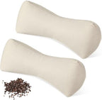 DoubleFill 2 Pcs Buckwheat Neck Pillow Adjustable, Beige, Cotton and Linen by DoubleFill