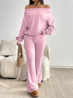 Nimsruc Off The Shoulder 2 Piece Sets For Women Fall Matching Lounge Set - Image 2