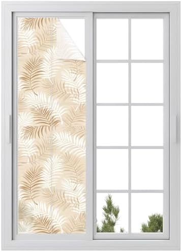 Window Privacy Film Frosted, Brown Botanical Reusable Static Cling Window Tints, Summer Palm Leaves Foliage Tropical Heat Control Windows Films for Offices, Balcony, 29.5 x 118 Inches by Unknown