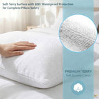 Waterproof Zippered Pillow Protector Covers - Set of 2, White Solid (32" X 32"), Breathable Soft Cotton Terry - Image 3