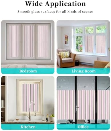 Window Privacy Film Frosted, Pink Brown Striped Reusable Static Cling Window Tints, Modern Farmhouse Vertical Stripes Heat Control Windows Films for Offices, Balcony, 29.5 x 118 Inches - Image 7