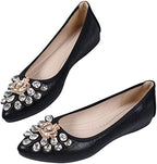 KUNWFNIX Women's Ballet Flats Foldable Classic Crown Rhinestone Slip On Bowknot PU Leather Faux Suede Pointed Toe Comfort Flat Casual Dress Shoes - Image 4