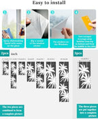 Window Privacy Film Frosted, Black Tropical Tree Reusable Static Cling Window Tints, Summer Coastal Palm Trees Heat Control Windows Films for Offices, Balcony, 29.5 x 118 Inches - Image 4
