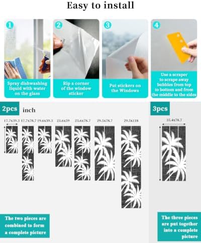 Window Privacy Film Frosted, Black Tropical Tree Reusable Static Cling Window Tints, Summer Coastal Palm Trees Heat Control Windows Films for Offices, Balcony, 29.5 x 118 Inches - Image 4