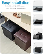 Bsketa Storage Ottoman Bench,17 Inch Folding Leather Foot Rest Stool, Black - Image 5
