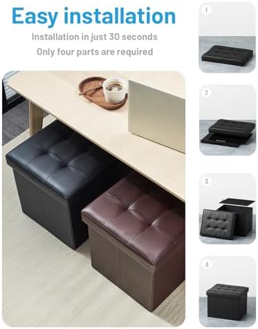 Bsketa Storage Ottoman Bench,17 Inch Folding Leather Foot Rest Stool, Black - Image 5
