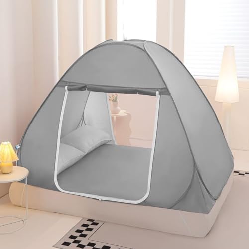 Mosquito Net for Bed, Folded Size 12 inch Portable Camping Travel Mosquito Net, Pop Up Mosquito Tent with Double Entry for King Queen Size Bed (Folded 20 Inch Grey, 71"x79"x59") by HARWAVE