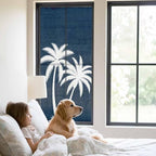 Window Privacy Film Frosted, Navy Blue Palm Trees Static Cling Door Window Covering, Summer Coastal Tropical Botanical UV Blocking Windows Film for Office, Hotel, Bedroom, 29.5 x 78.7 Inches - Image 2